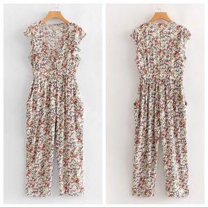 NWOT V-Neck Ditsy Floral Jumpsuit w/ Button Front